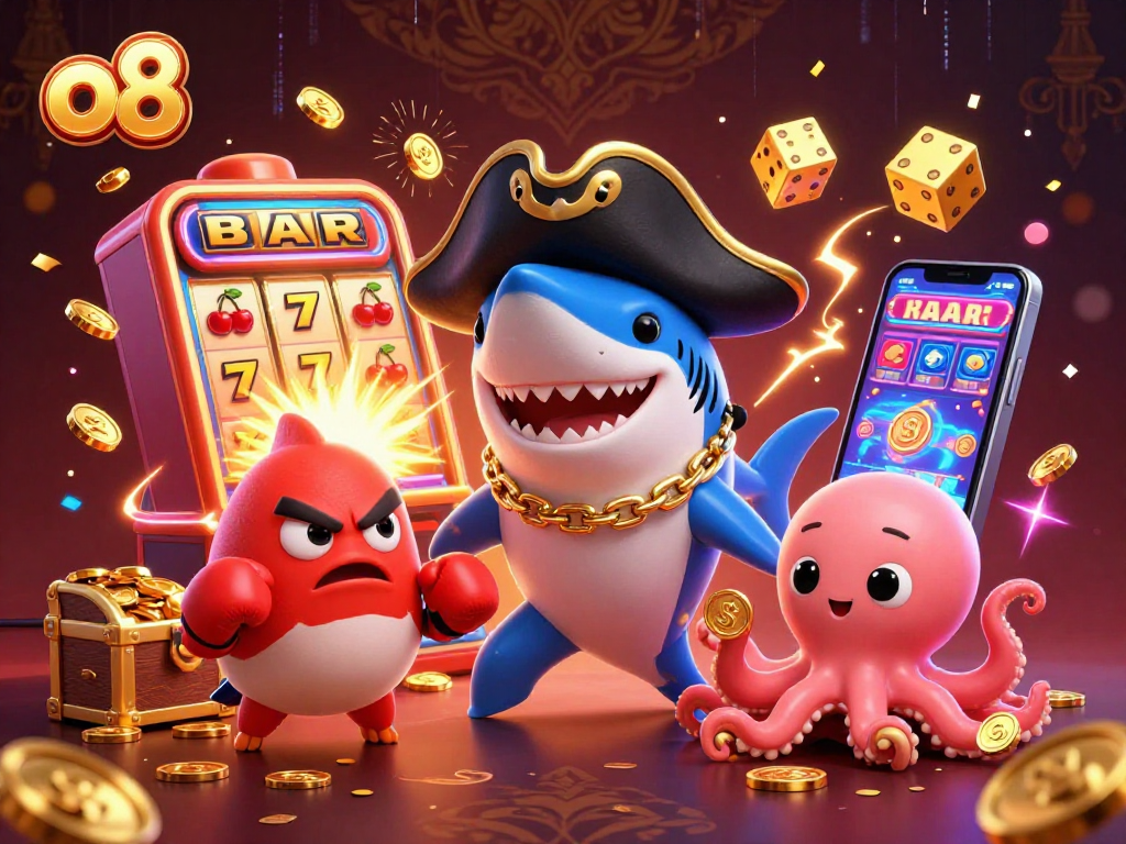 Experience thrilling wins with O8's vibrant casino games featuring engaging characters and dynamic elements