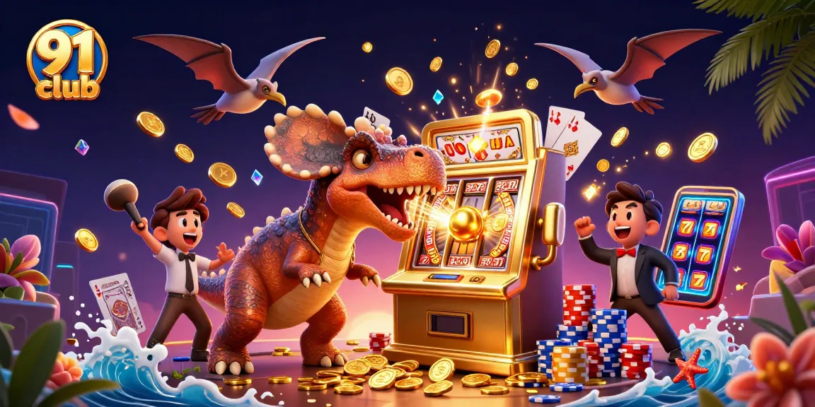 Unlock fun with 91 club as a pachycephalosaurus hits the slot machine for jackpot coins.