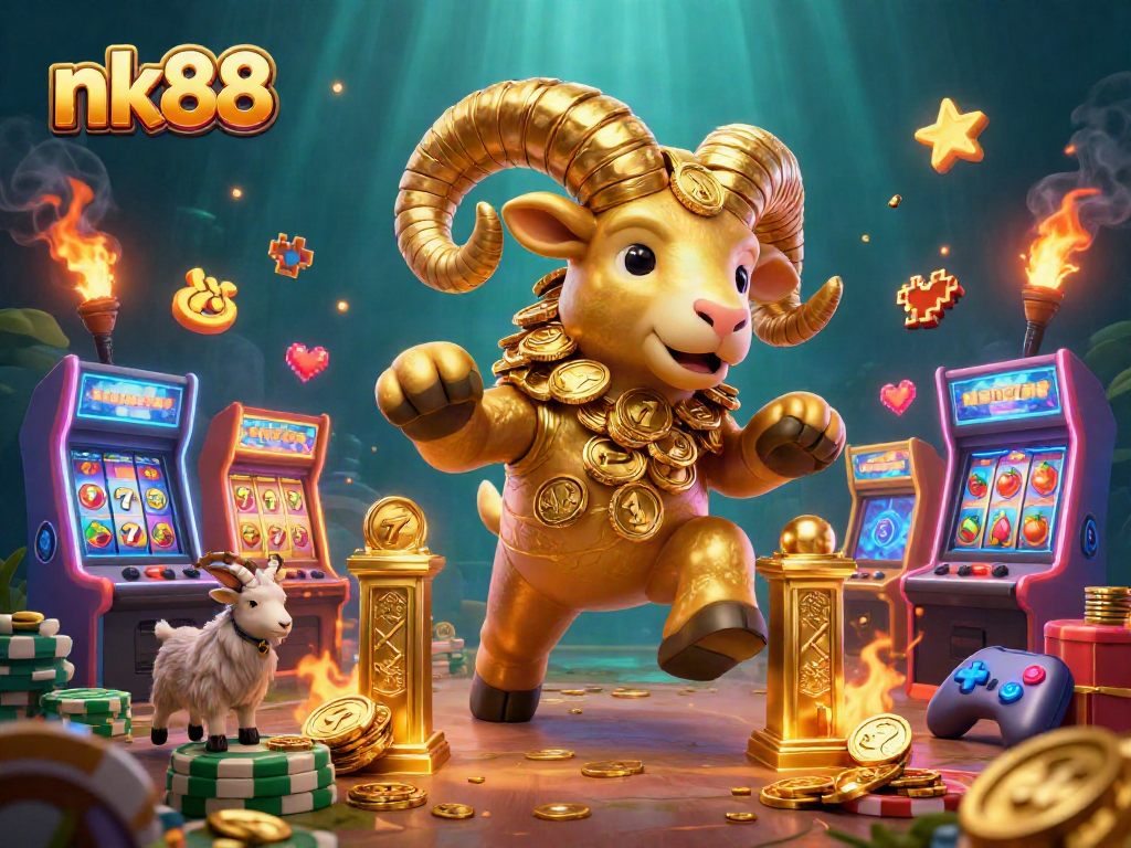 Experience the excitement of nk88 with a dynamic casino-themed illustration featuring vibrant slot reels.