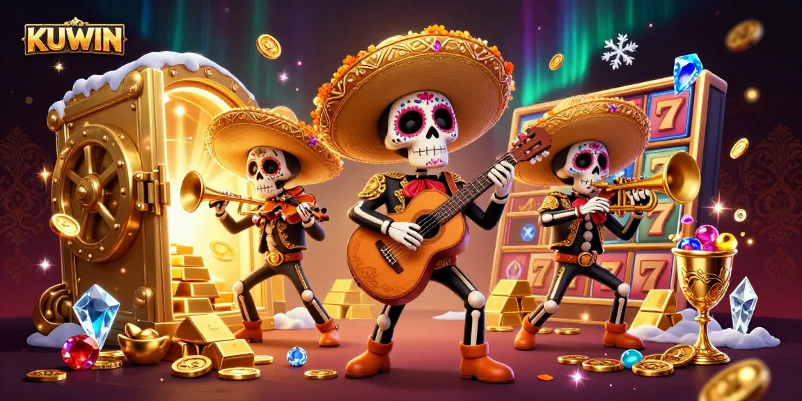 KUWIN offers players a vibrant scene of a mariachi band amidst a treasure vault, enhancing gaming excitement.