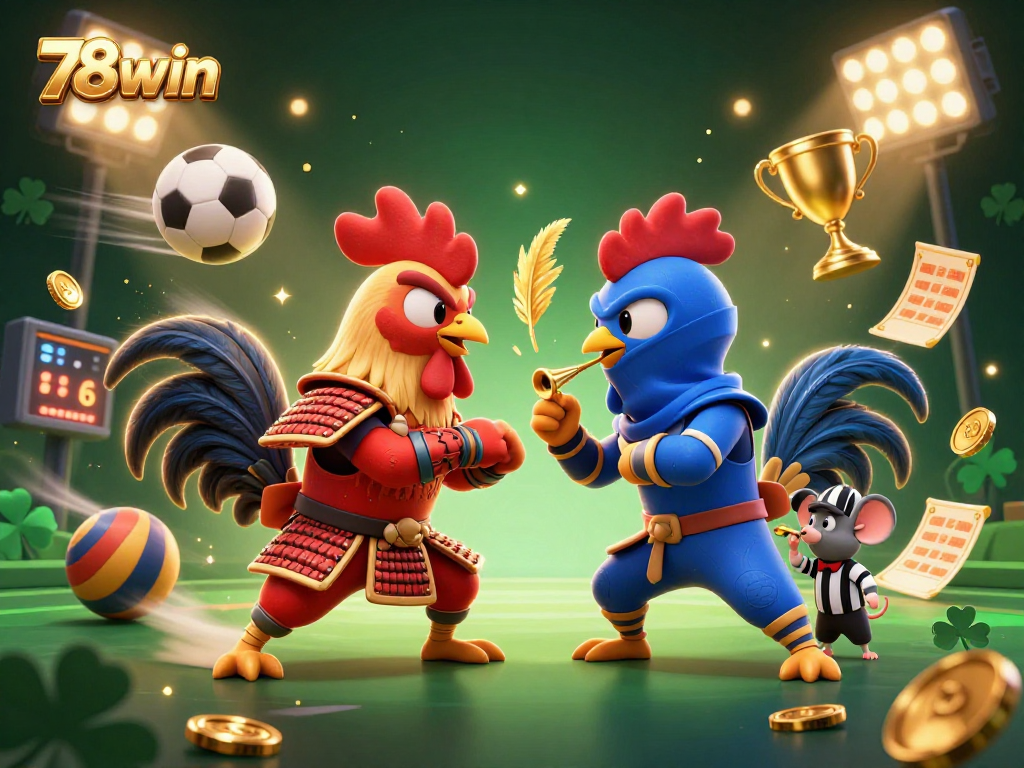 Witness an epic showdown with 78win's fighting roosters in a vibrant gambling scene.