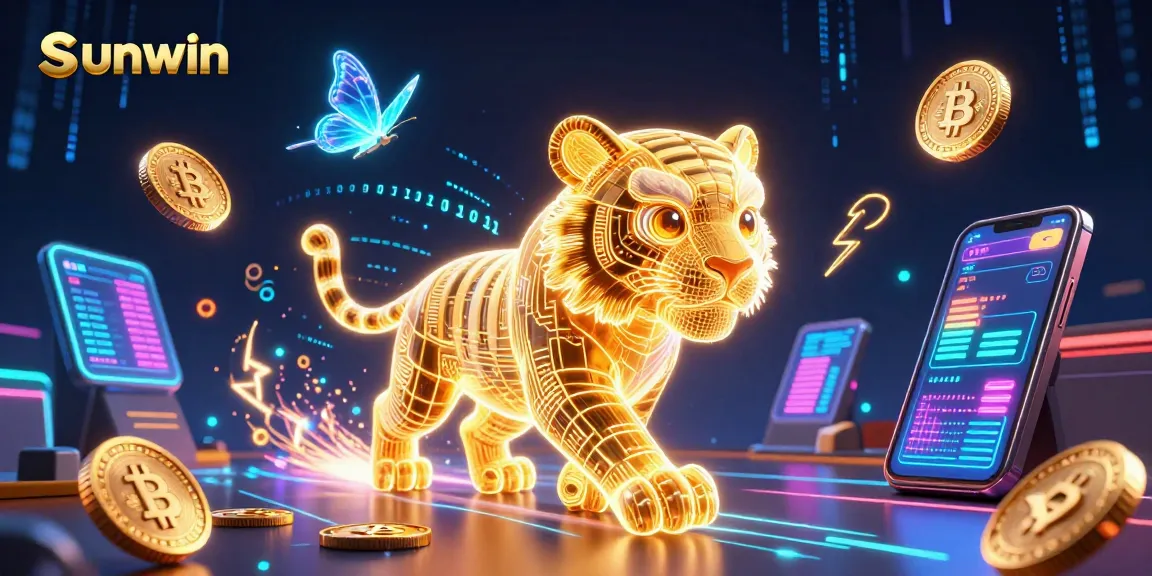 Experience the excitement of Sunwin as a golden tiger prowls through a vibrant digital casino.