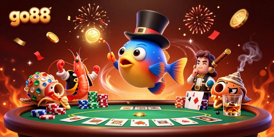 Engage with the go88 casino fantasy world featuring glowing coins and dynamic poker action.