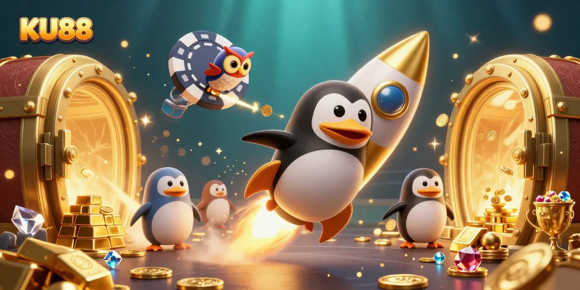 Engage with KU88 through a vibrant 3D illustration showcasing dynamic casino adventures.