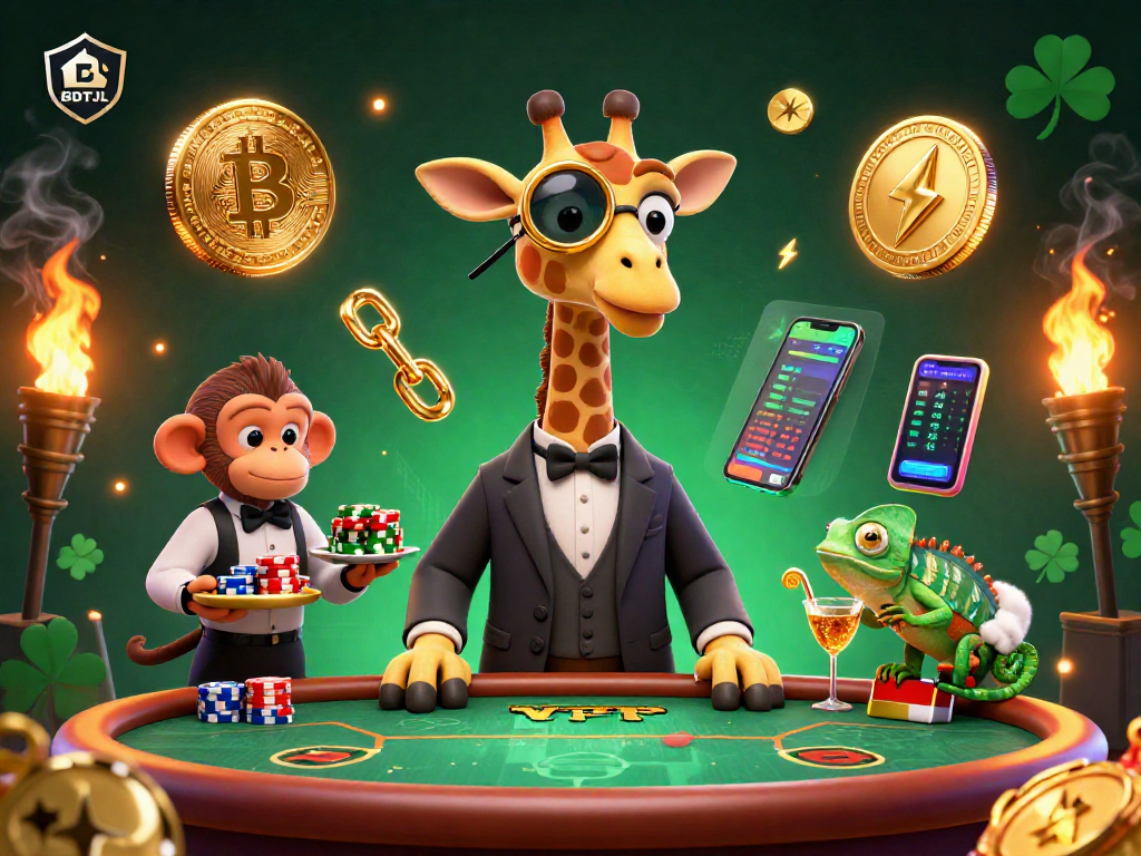 BDTJL players engage in vibrant 3D casino action with a high-roller giraffe, monkey valet, and chameleon bartender.