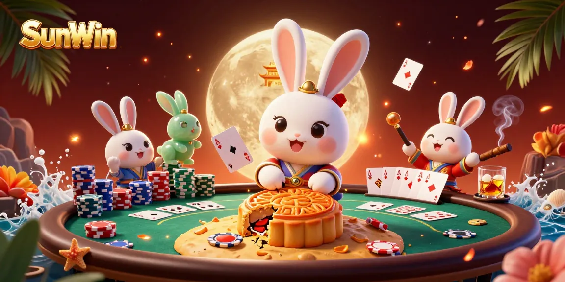 Engage in thrilling gaming adventures at SunWin with a vibrant scene of poker excitement and Chinese folklore.