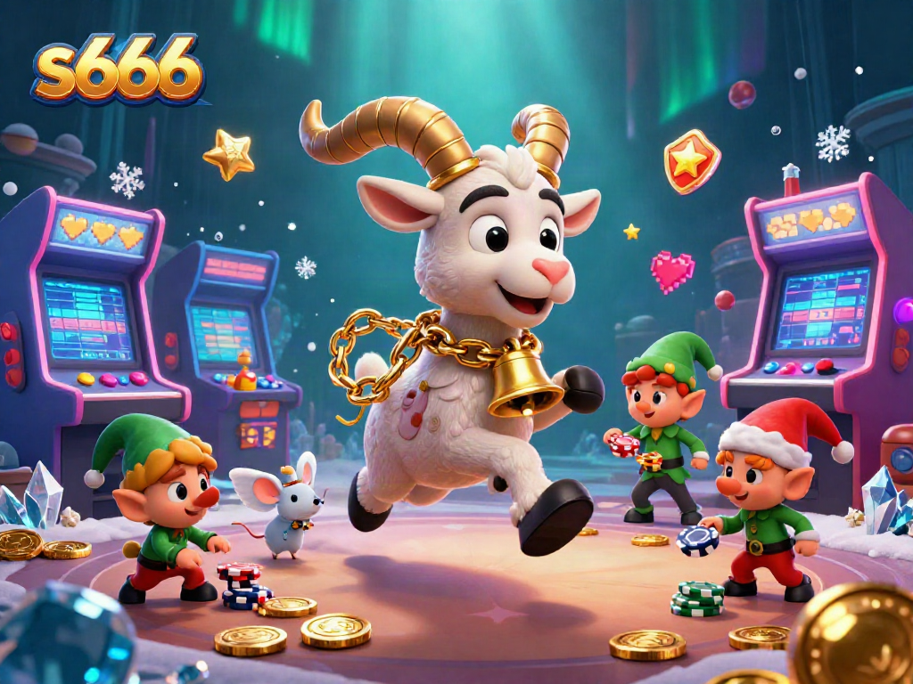 Experience the thrills of s666 at a holiday casino, featuring lively characters and gaming elements.