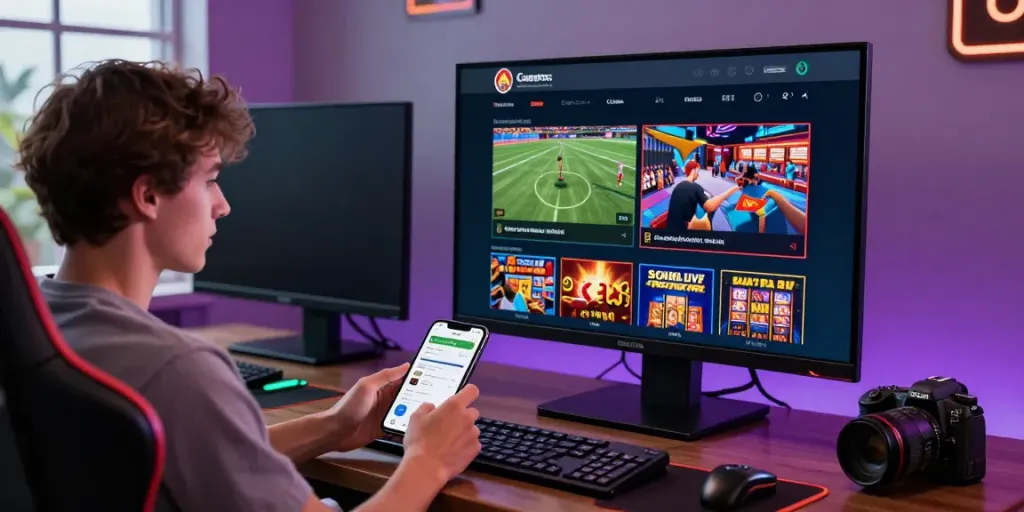 Online gaming experience at https://fb88mx.com/ with player engaging on laptop and mobile device.