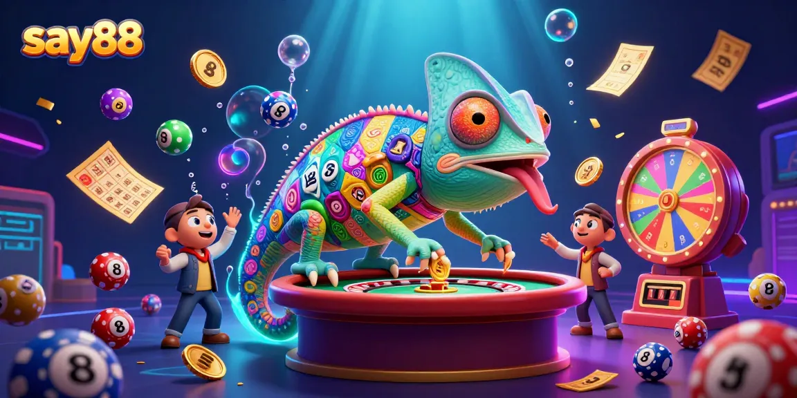 Engage with say88's vibrant casino experience featuring a colorful chameleon and exciting games.