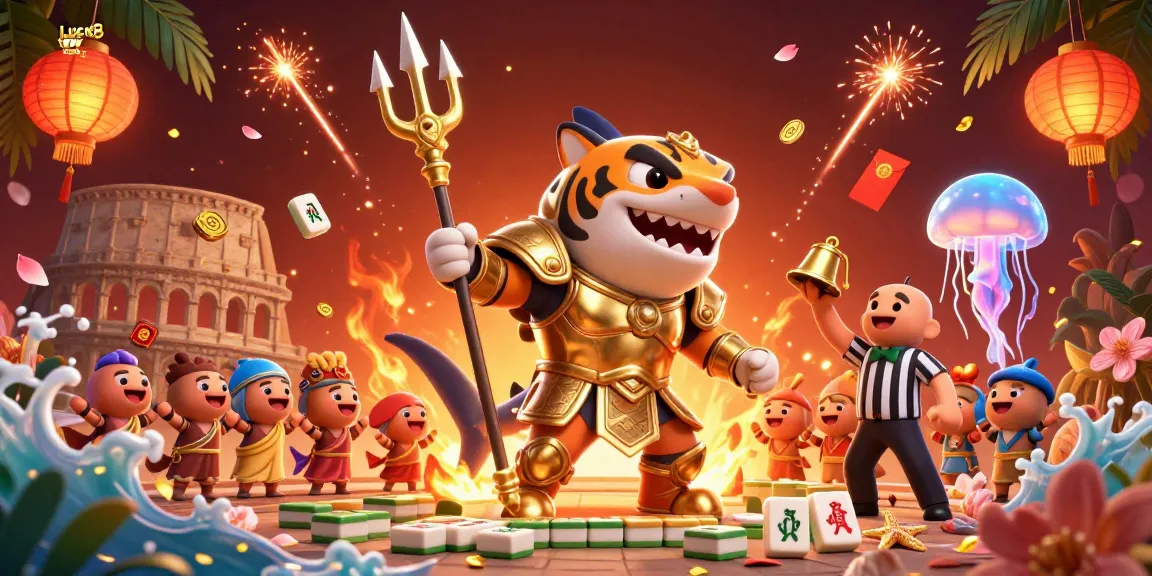 LUCK8 invites players to dive into underwater gaming experiences with a shark gladiator and vibrant casino elements.