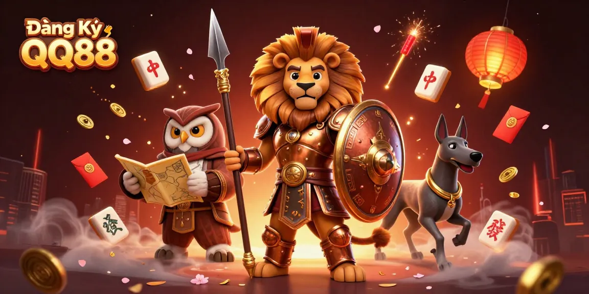 Join the fun and register at Đăng Ký QQ88, featuring vibrant 3D characters and casino elements.