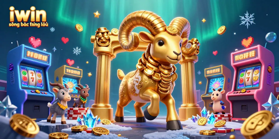 Experience excitement at iwin sòng bạc thượng lưu with animated golden ram charging into a vibrant casino!