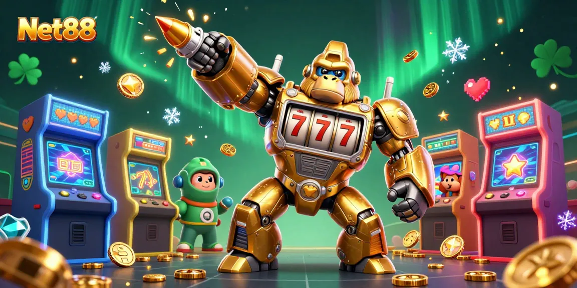 Engage with Net88 in this vibrant casino-themed digital illustration showcasing gaming excitement.