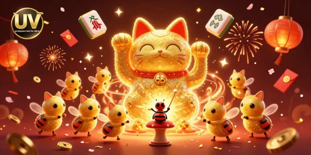 Experience the UV protection test for fabric through a vibrant lucky cat casino scene filled with energy and celebration.