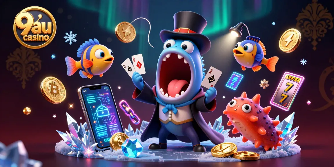 Engage with the exciting magic of 9au casino where a bioluminescent eel performs card tricks amidst dazzling crypto elements.