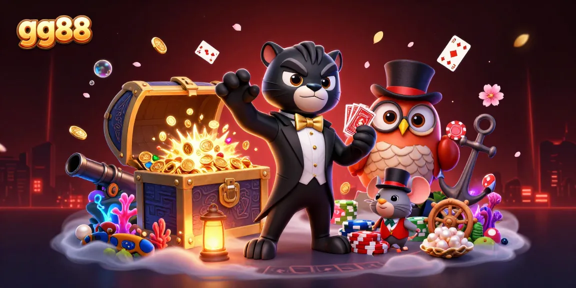 Engage with gg88 in this vibrant casino scene featuring animated characters and gambling elements.