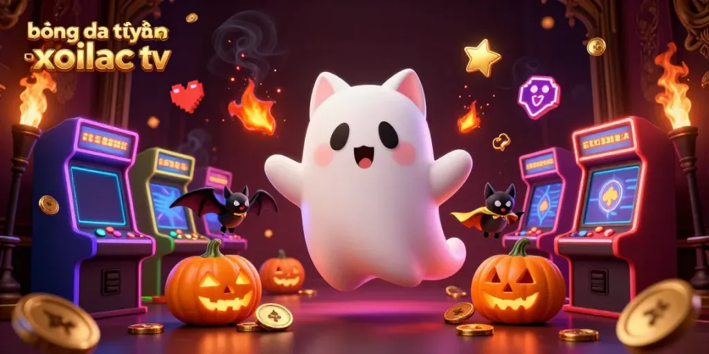 Engage with bóng đá trực tuyến xoilac tv while our ghost cat and bat companion explore a vibrant haunted casino.