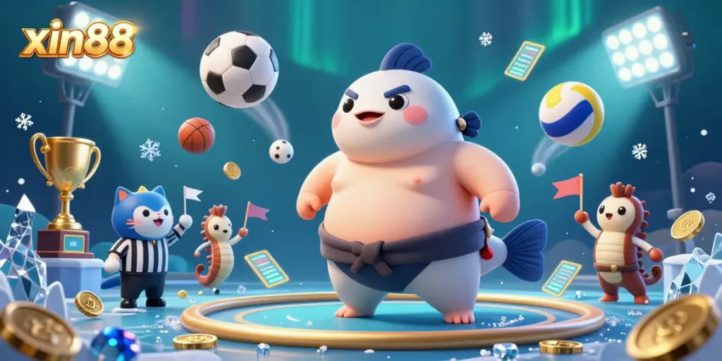 Experience thrilling gameplay with xin88's 3D underwater casino scene featuring a puffed fugu and dynamic sports elements.