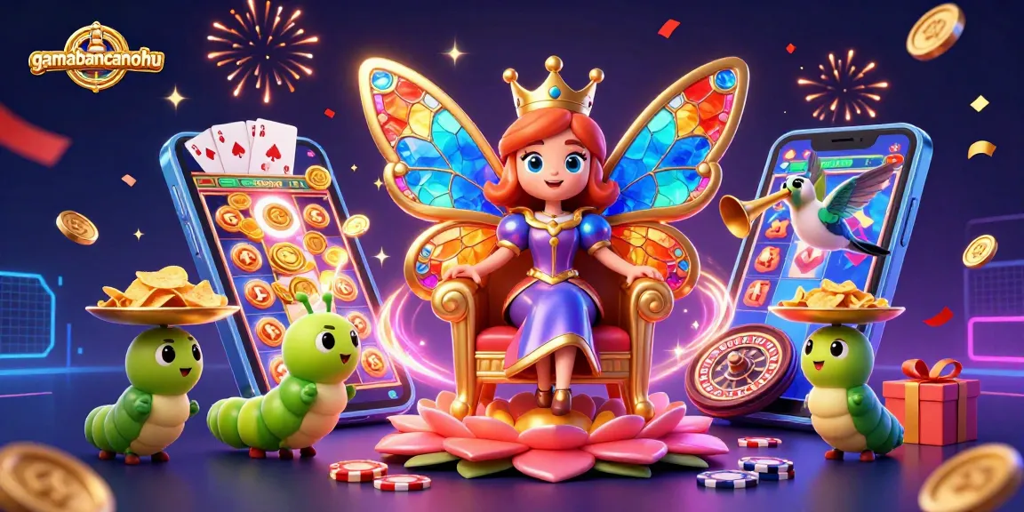 Spin slots and win at gamebancanohu with a colorful casino themed illustration featuring vibrant elements.