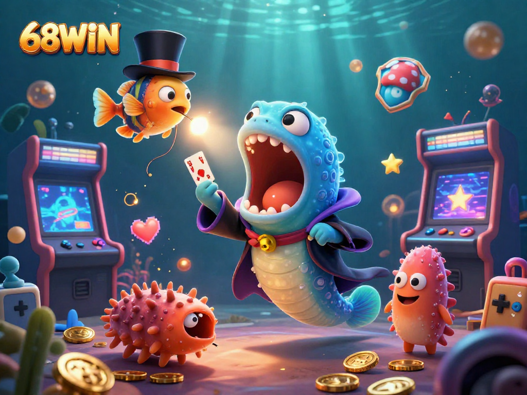 Engage in thrilling gameplay at 68WIN's vibrant underwater casino with magical characters and colorful gaming elements.