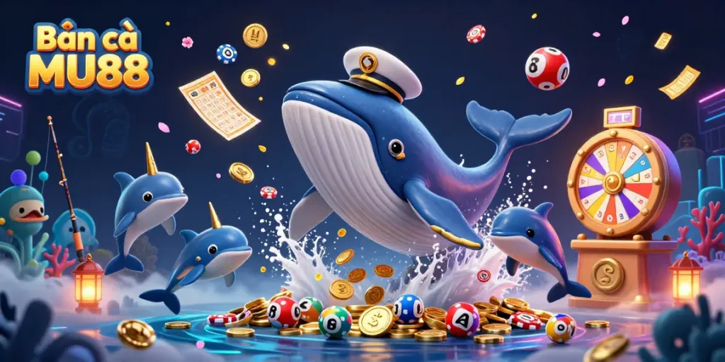 Bắn cá MU88 ocean adventure with colorful characters and gaming elements, winning opportunities await!