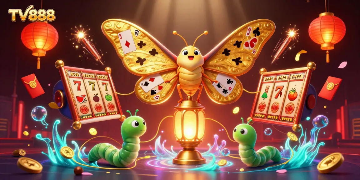 Experience the excitement of TV888 with vibrant casino scenes and dynamic gambling elements.