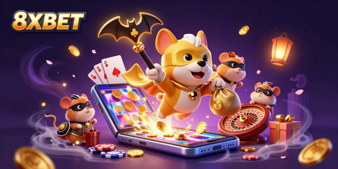 Experience thrilling games at 8XBET with a superhero dog and exciting casino elements.