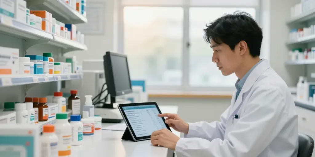 What pharmacists can earn uae detailed in a modern pharmacy setting with registered medicines