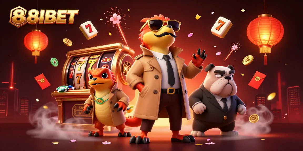 Exciting scene with 88IBET characters attempting VIP entry at a casino, filled with vibrant gaming elements.