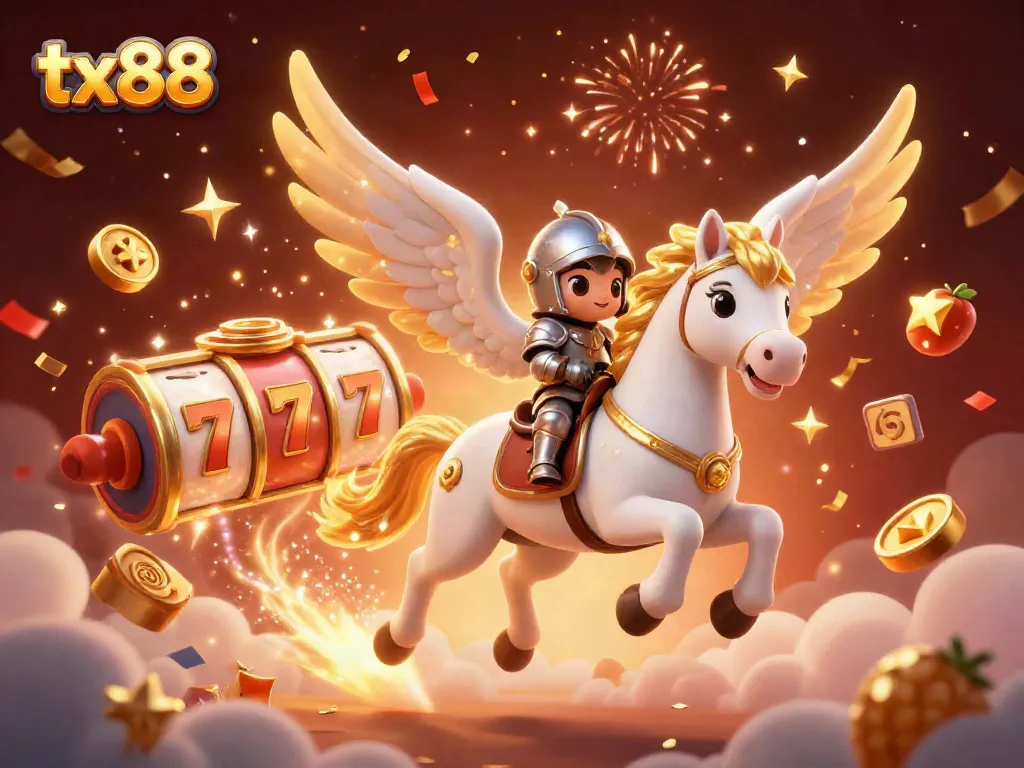 Experience the excitement of tx88 with celestial characters and vibrant slot visuals in a dynamic casino scene.