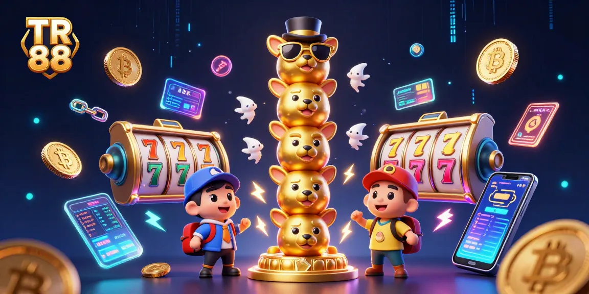 Engage with TR 88 through a vibrant 3D casino illustration showcasing dynamic gaming elements and golden totem characters.