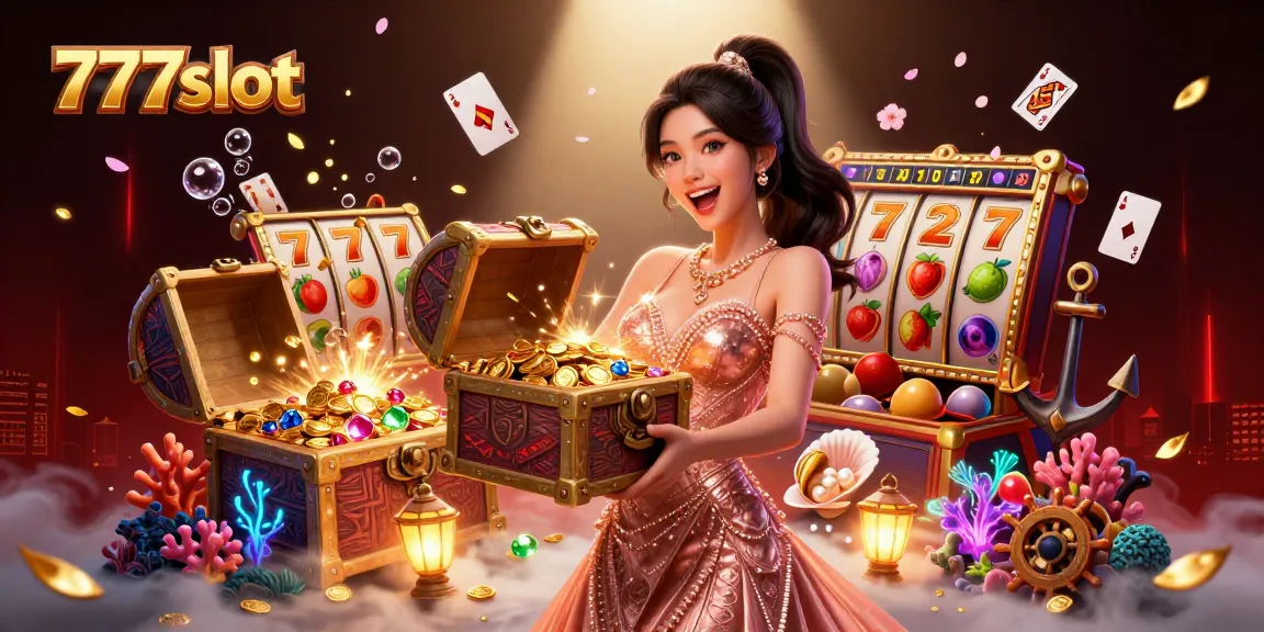 Experience immersive 777slot gameplay with vibrant slot reels, gold treasures, and magical effects.