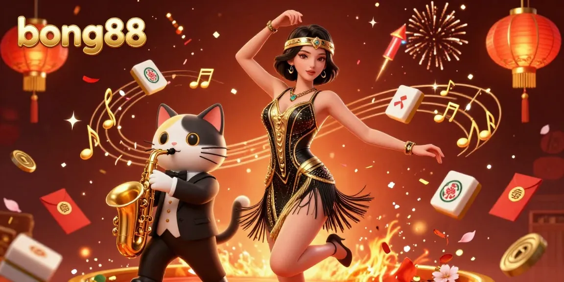 Engage in the lively atmosphere of bong88 with vibrant casino characters and festive elements.