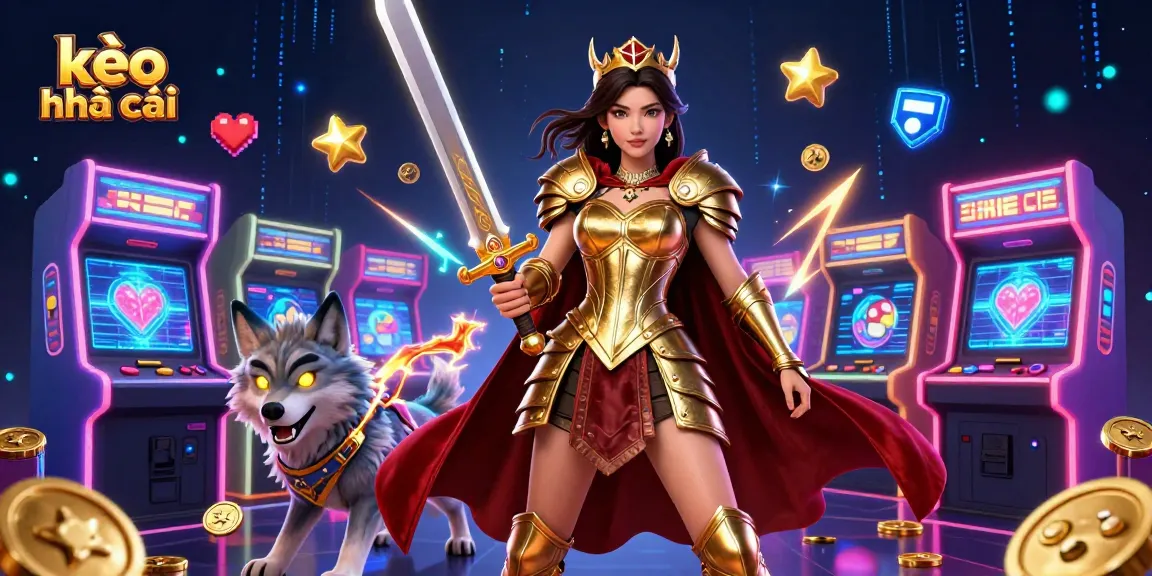 Engage in kèo nhà cái excitement with an action-packed illustration featuring a warrior queen and her wolf companion.