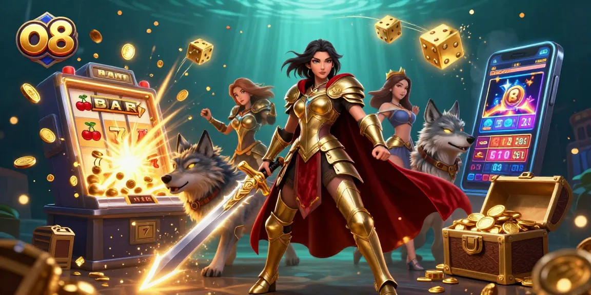 Experience thrilling gameplay with the o8 online casino, showcased by a dynamic scene featuring a warrior queen and her glowing companion.