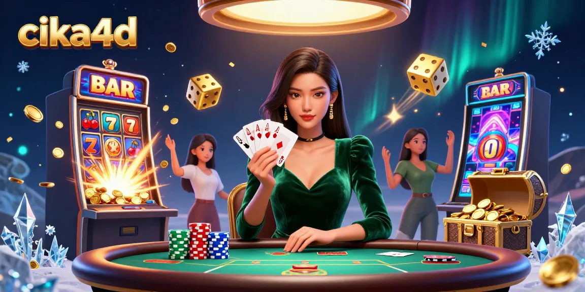 Engage with cika4d at a vibrant casino scene featuring a skilled player and exciting slot machines.