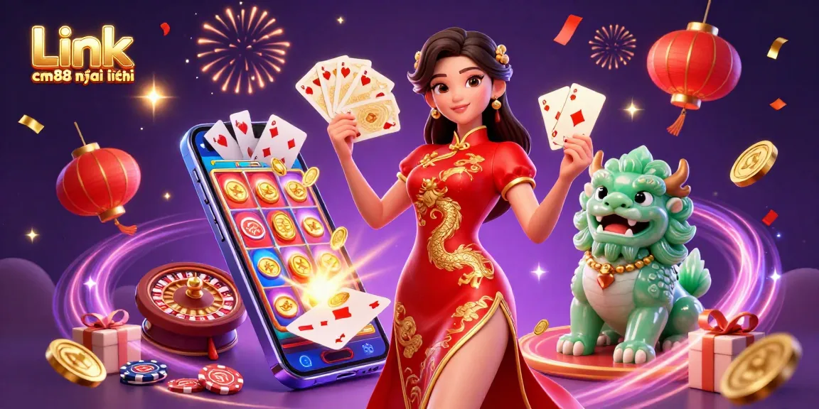 Engage with Link cm88 mới nhất and explore lively gameplay with colorful slot games and iconic casino elements.