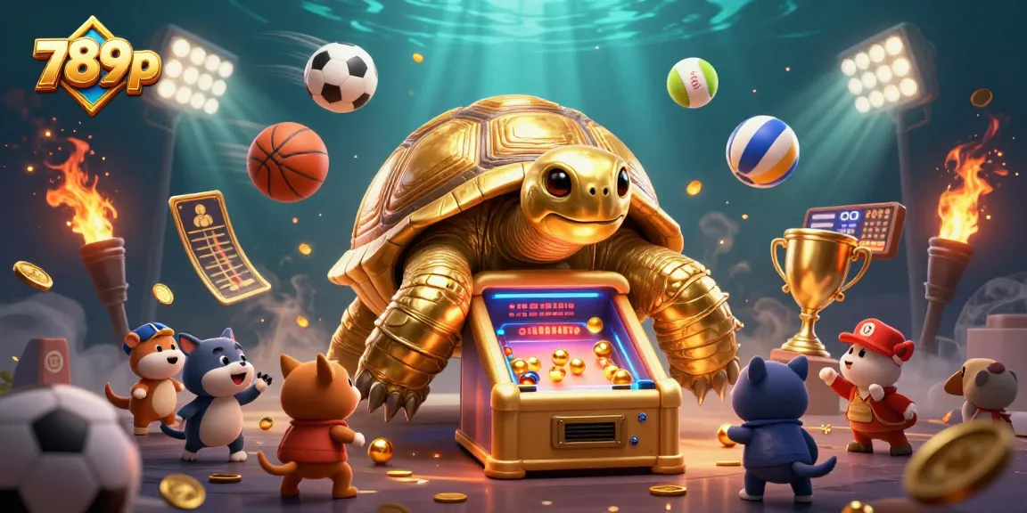 Experience exciting gambling at 789p with a lively scene of a tortoise pinball machine and enthusiastic animals.
