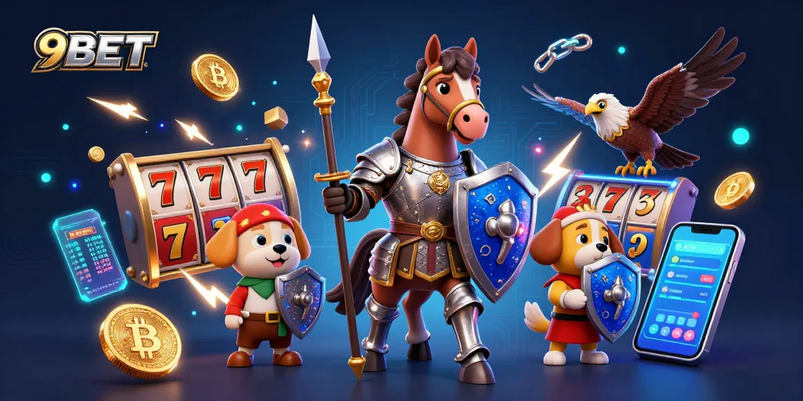 Experience 9BET's thrilling casino adventure with knights and crypto elements in an engaging digital illustration.