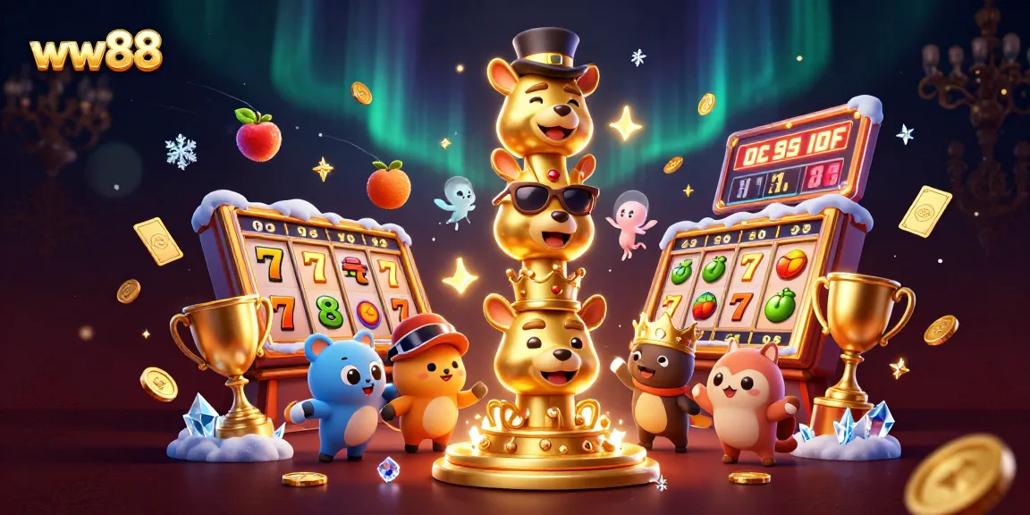 Experience thrilling slots action at ww88 with a vibrant 3D casino illustration featuring lively characters and games.