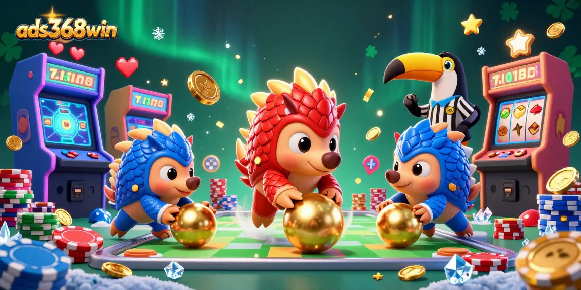 Experience thrilling gameplay at ads368win with colorful pangolins competing amid vibrant casino elements.