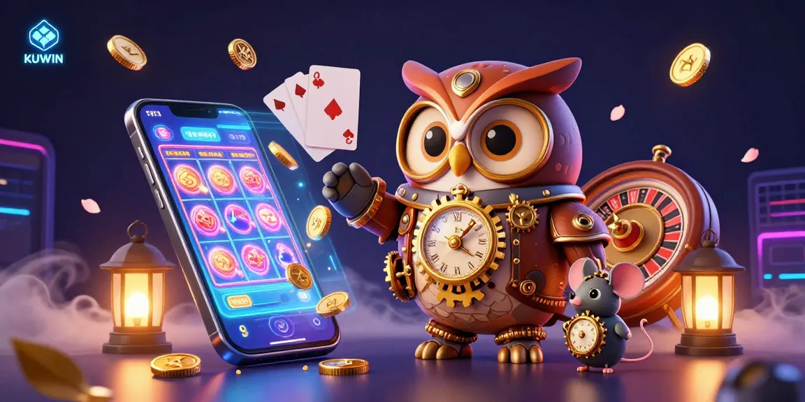 Engage with KUWIN at a vibrant 3D casino scene featuring immersive gaming elements.