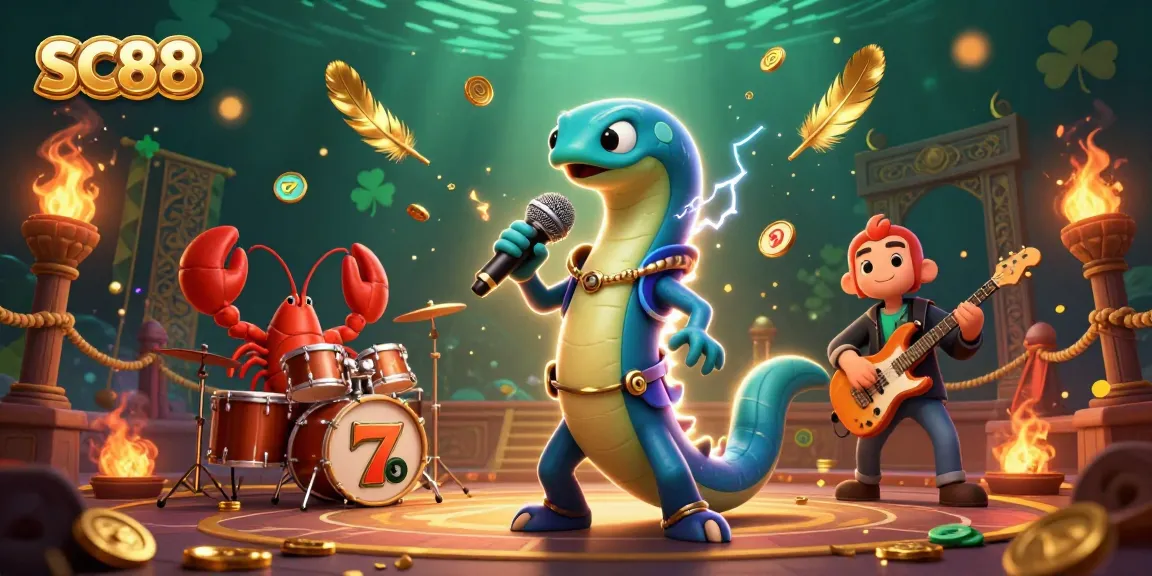 SC88 showcases a vibrant underwater casino scene with an electric eel DJ and a lively band, enhancing the gaming experience.