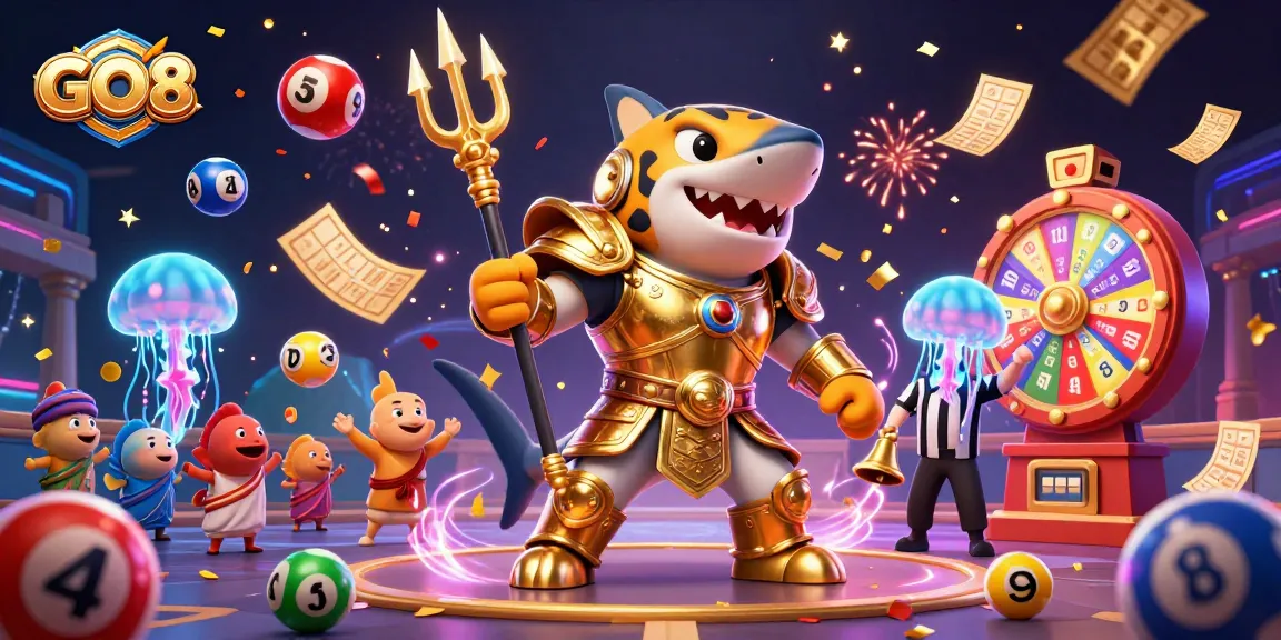 Experience the excitement of GO8 with a vibrant underwater casino scene featuring dynamic games and festive elements.