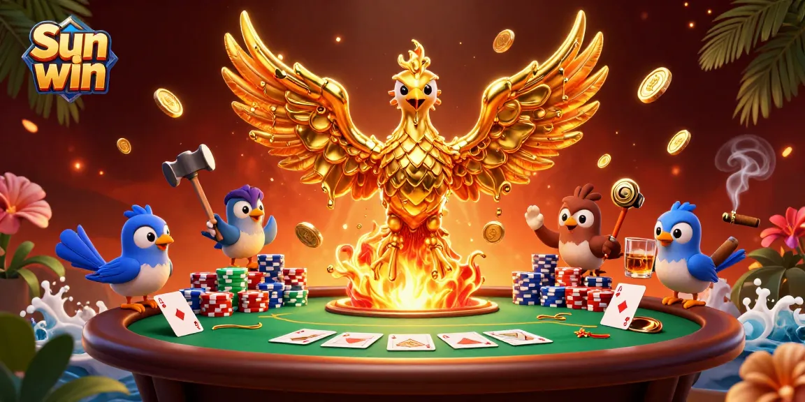 Experience thrilling poker action as Sun win delivers a majestic golden phoenix in an exciting casino setting.