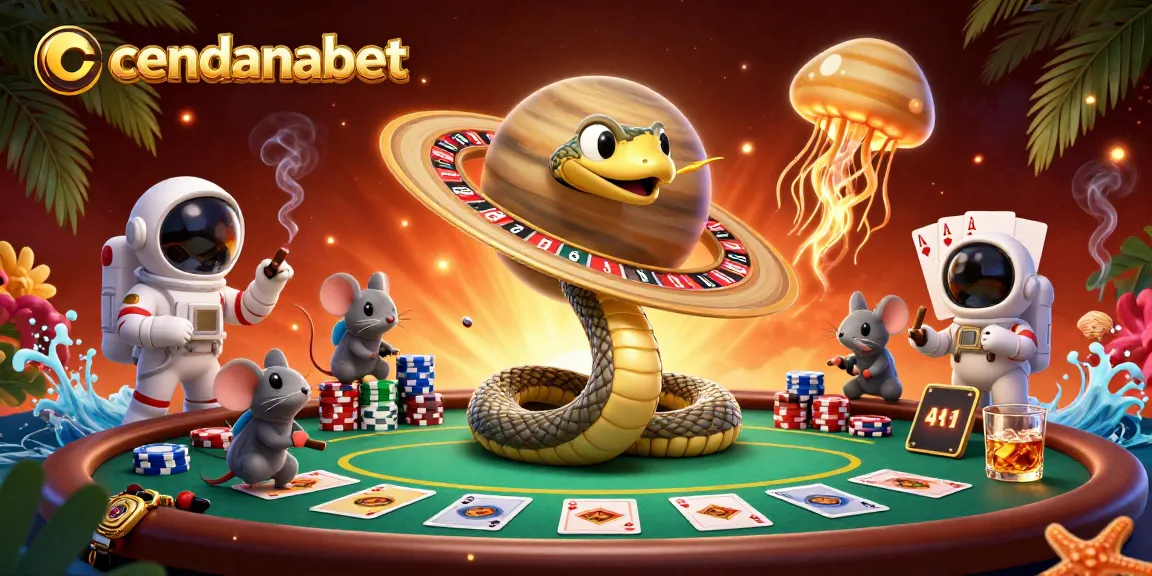 Cendanabet welcomes players to engage in exciting betting with a cosmic dealer illustration.