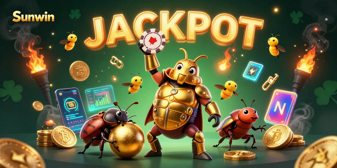 Experience winning moments at Sunwin with lively beetles celebrating a big jackpot in a vibrant 3D casino.