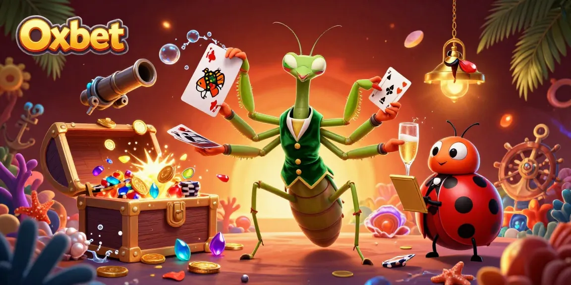 Join the excitement at Oxbet with vibrant scenes of casino elements and animated characters.