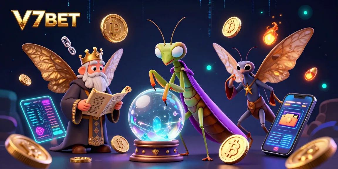 Win big with V7BET's vibrant 3D illustration showcasing casino magic and fortune.