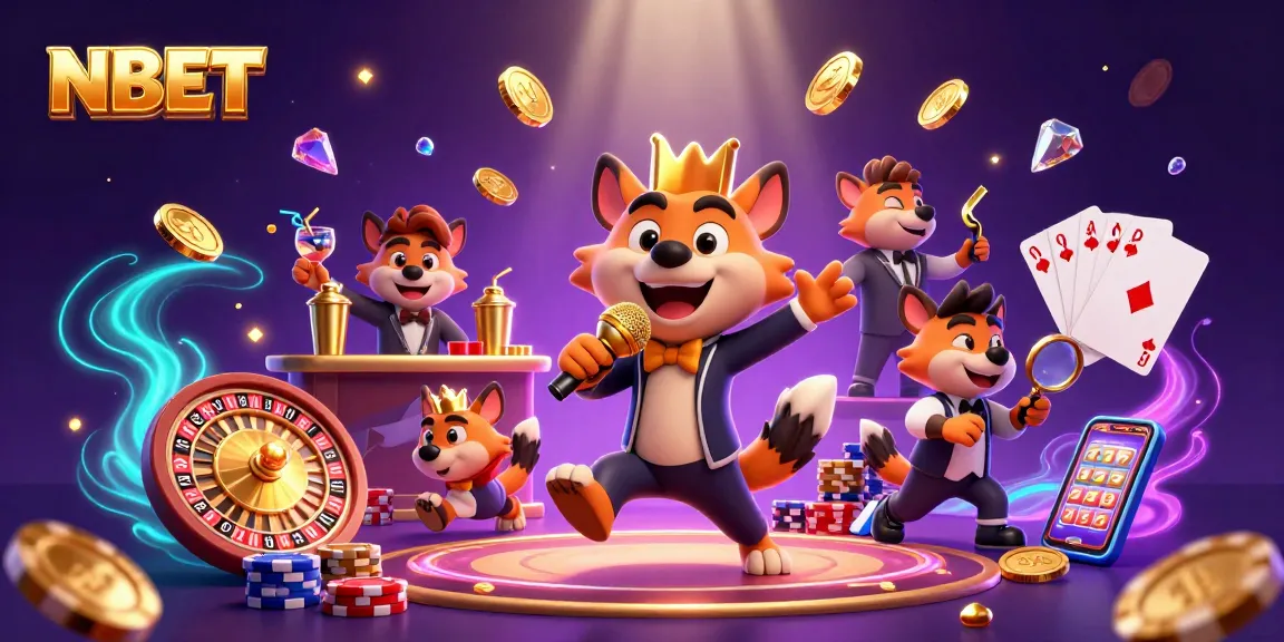 Hyenas entertain in a vibrant casino scene featuring NBET-themed characters and dynamic gaming elements.